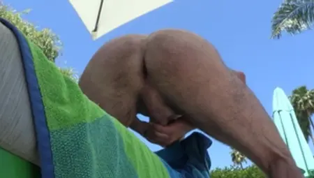 Men Over 30: Caucasian getting facial outdoors